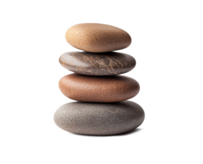 A balanced stack of smooth pebbles isolated on a white background