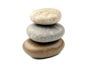 A balanced stack of smooth pebbles isolated on a white background