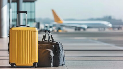 Yellow Suitcase And Travel Bags At Airport