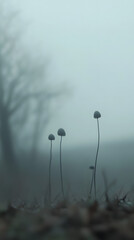 Obraz premium A few thin mushrooms, motion blur, soft focus, macro photography 