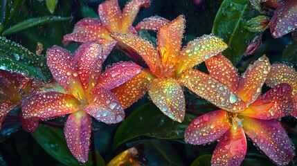 Flowers blossoming in the rain, fresh and lively