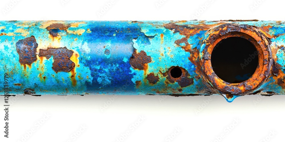 Poster rusty pipe with a hole in it