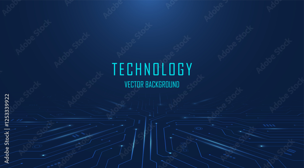 Poster abstract ai circuit board in dark blue background. high-tech electronics board digital technology. i
