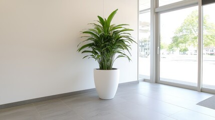 Modern office plant, indoor, view to city street.  Possible use Stock photo for commercial or residential design