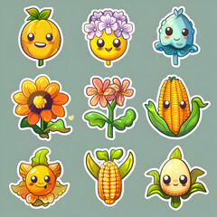 Adorable Kawaii Plants and Vegetables Stickers