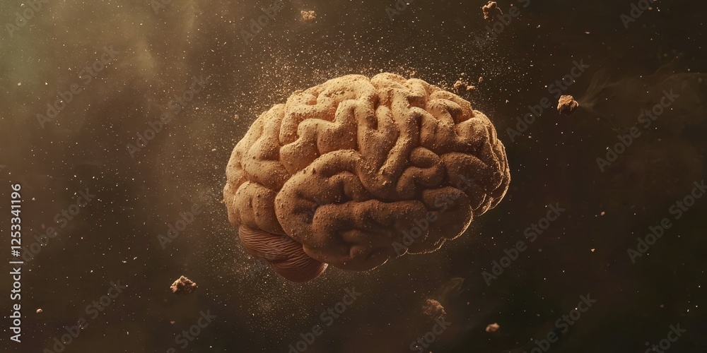 Aufkleber brain is floating in space with a lot of debris around it