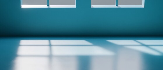 Serene Teal Room Sunlight Window Light. AI Generated