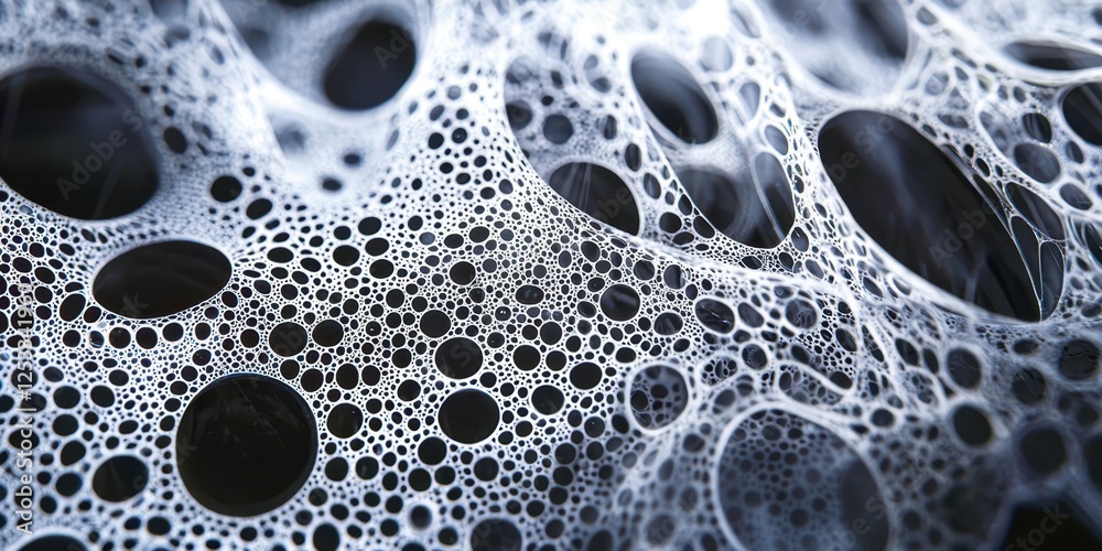 Poster close up of a white foam with many small circles