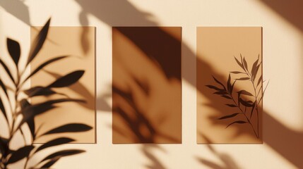 Abstract Wall Art with Shadows and Plant Silhouettes