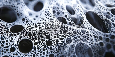 Close up of a white foam with many small circles