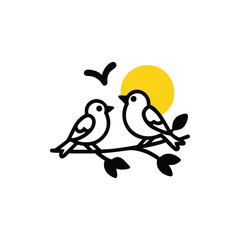 birds on branch, anniversary, clip art, concepts, cut out, doodle, enjoyment, flirting, friendship, handwriting, horizontal, icon set, invitation, outline