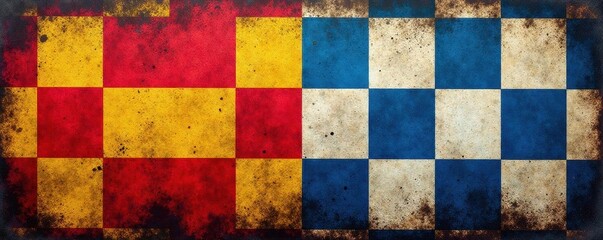 Fototapeta premium Grunge checkered flag, dirt bike tire tracks, copy space, style, racing
