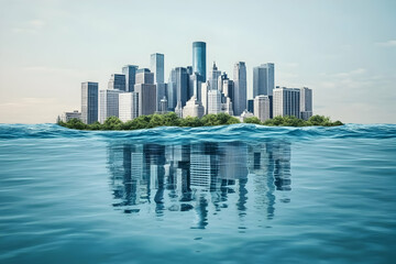 Obraz premium Submerged city island; rising sea levels