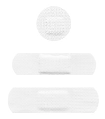 white band-aid strips, plaster on transparent background, different shapes, isolated, extracted,...