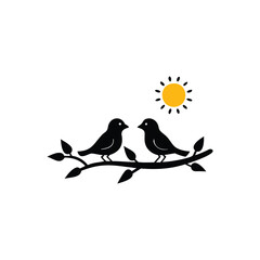 birds on branch, anniversary, clip art, concepts, cut out, doodle, enjoyment, flirting, friendship, handwriting, horizontal, icon set, invitation, outline
