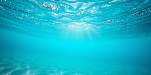 Obraz premium Underwater ocean. Sunlight and glare underwater. Underwater background. Diving.