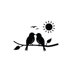birds on branch, anniversary, clip art, concepts, cut out, doodle, enjoyment, flirting, friendship, handwriting, horizontal, icon set, invitation, outline