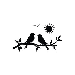 birds on branch, anniversary, clip art, concepts, cut out, doodle, enjoyment, flirting, friendship, handwriting, horizontal, icon set, invitation, outline