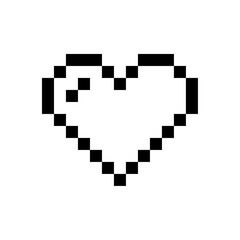 ドット絵ハート（白黒）、絵文字、ピクセル、ベクター、透過背景