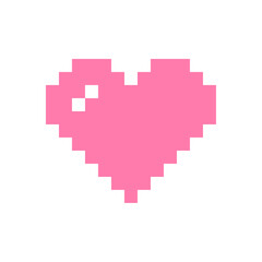 Fototapeta premium ドット絵ハート（ピンク）、絵文字、ピクセル、ベクター、透過背景