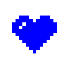 ドット絵ハート（青）、絵文字、ピクセル、ベクター、透過背景