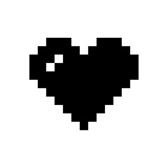 ドット絵ハート（黒）、絵文字、ピクセル、ベクター、透過背景