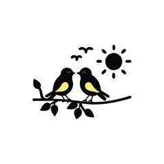 birds on branch, anniversary, clip art, concepts, cut out, doodle, enjoyment, flirting, friendship, handwriting, horizontal, icon set, invitation, outline