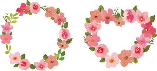 hearrt wreath pink watercolor flower