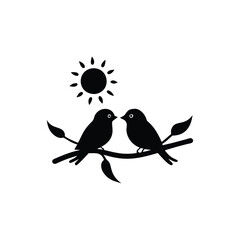 birds on branch, anniversary, clip art, concepts, cut out, doodle, enjoyment, flirting, friendship, handwriting, horizontal, icon set, invitation, outline