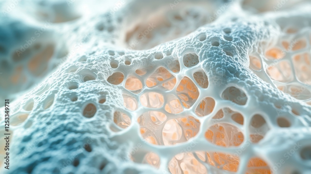 Poster close up view of porous bone tissue revealing a complex network of interconnected cavities and textu