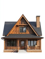 Rustic Cottage Retreat: A charming exterior showcases a beautifully designed cottage, with its inviting porch and rustic elements of natural wood. The design invites warmth and comfort.