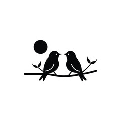 birds on branch, anniversary, clip art, concepts, cut out, doodle, enjoyment, flirting, friendship, handwriting, horizontal, icon set, invitation, outline