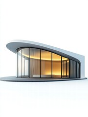 Fototapeta premium Modern Architectural Marvel: A sleek and contemporary building with a curved roof and expansive glass walls, exemplifying modern architectural design and innovation.