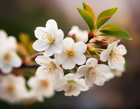 close up pf white flowers of cherry blossom