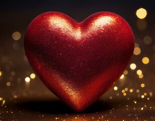 Obraz premium simple and bold heart shape in deep red surrounded by soft golden sparkles to represent pure love