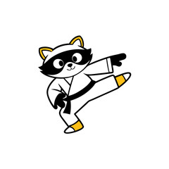 Sticker design of A raccoon in a  karate suit