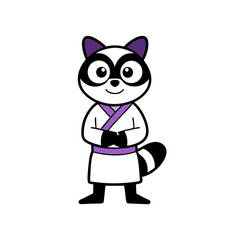 Sticker design of A raccoon in a black karate suit