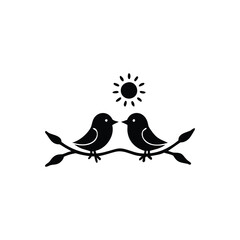 birds on branch, anniversary, clip art, concepts, cut out, doodle, enjoyment, flirting, friendship, handwriting, horizontal, icon set, invitation, outline