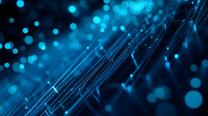 Cable management in a data center, with network cables and a patch bay inside a server rack, featuring a blue light effect