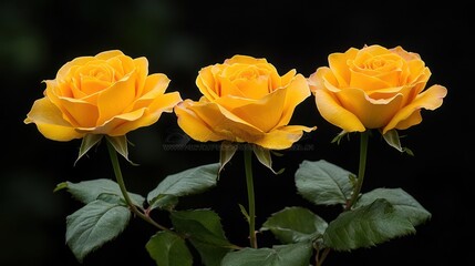 Three Yellow Roses Against Dark Background