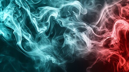 Obraz premium Intricate wisps of pearlescent crimson smoke drifting over a gradient of charcoal to teal, creating a tranquil yet dynamic visual flow.