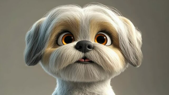 Cute cartoon shih tzu with a joyful expression, wagging tail, and bright eyes brings happiness during a sunny afternoon