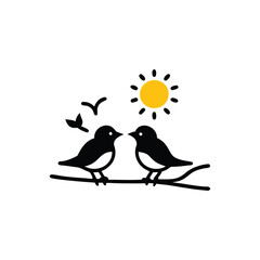 birds on branch, anniversary, clip art, concepts, cut out, doodle, enjoyment, flirting, friendship, handwriting, horizontal, icon set, invitation, outline