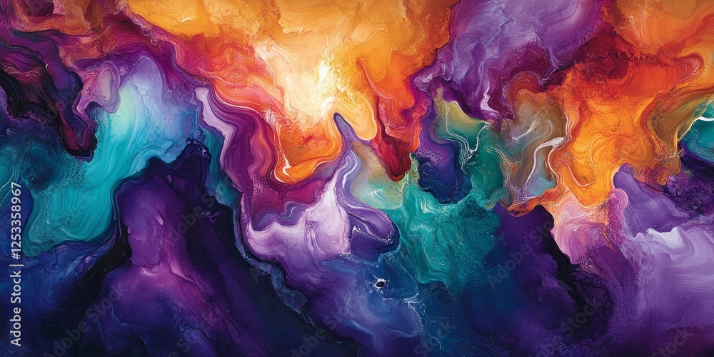 Leinwandbilder abstract artwork showcasing ink flow art with intricate and dynamic patterns, incorporating a blend of vibrant and muted hues that flow and interact in a harmonious and c
