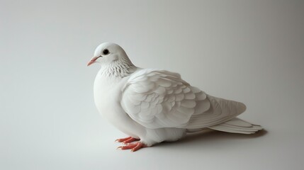 Obraz premium A graceful white dove sits perched on a branch, its head cocked to one side in a curious expression.