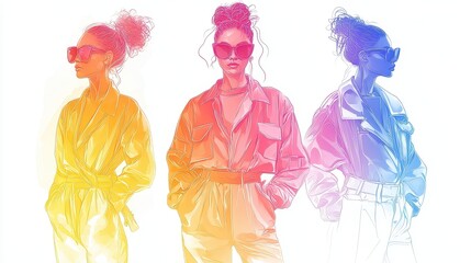 Fototapeta premium Stylish Woman in Sunglasses with Colorful Gradient Design