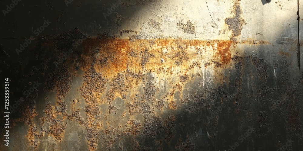 Poster abstract visual with metal textures that highlight the interplay of light and shadow on metallic surfaces, creating a rich and immersive background with a touch of indust