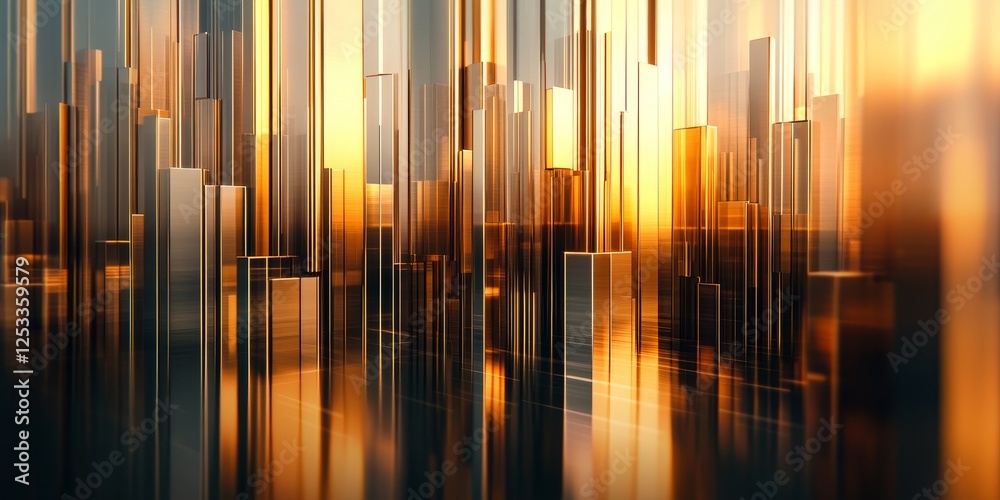 Poster abstract scene where metallic gradients create a sense of luxury and modernity, using a mix of shimmering metallic hues to evoke a rich and immersive visual effect