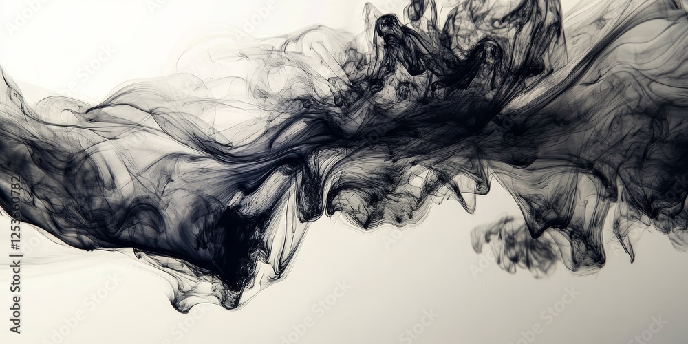 Poster visually stunning abstract design using ink flow art, focusing on the elegant and fluid patterns formed as ink disperses and merges, creating a rich and immersive visual