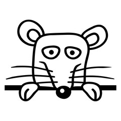Mouse Rat Behind Wall Fence Sign Looks Funny Angry Design Lover Art Vector Illustration Card T-Shirt Poster Sticker Graphic Print Decorative Drawing Isolated Logo Decoration Symbol Creative Cool Style